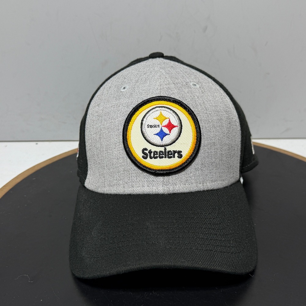 Pittsburgh Steelers Hat Men Medium / Large 39THIRTY Stretch Fit Black Gray NFL